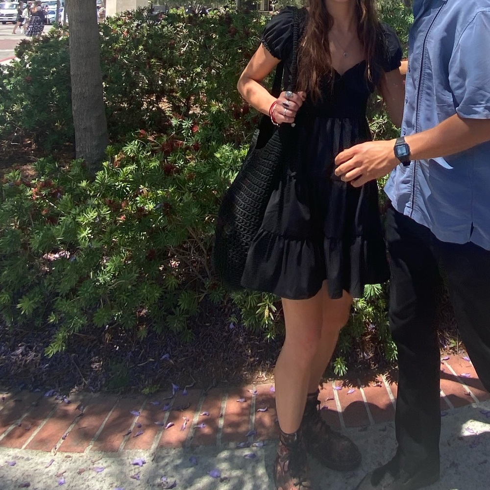 Black mini puff sleeve dress